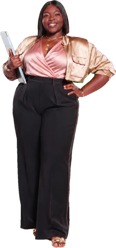 Coca K., RN, BSN, holding a tablet
